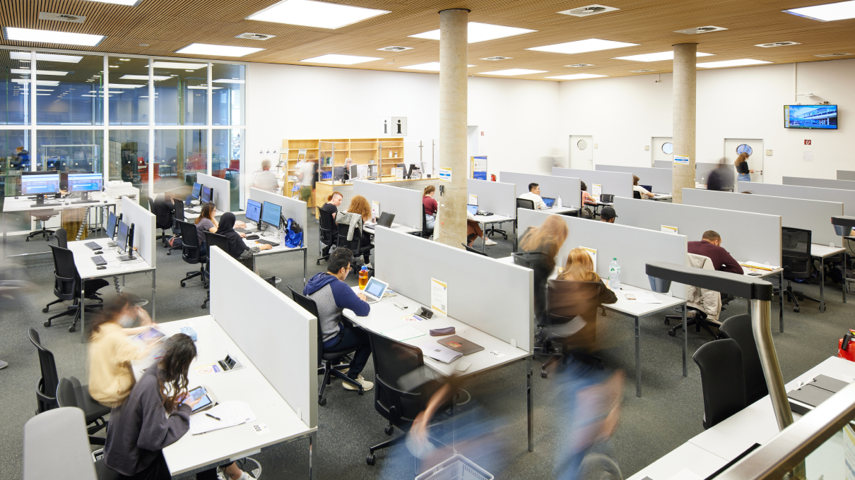 Workspaces in the information center of the Main Library